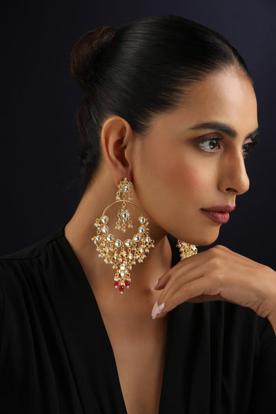 Pavitra Red Kundan Chandbali Earrings
