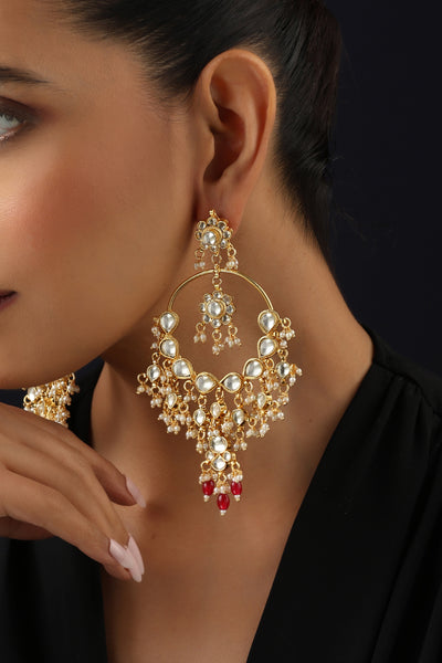 Pavitra Red Kundan Chandbali Earrings