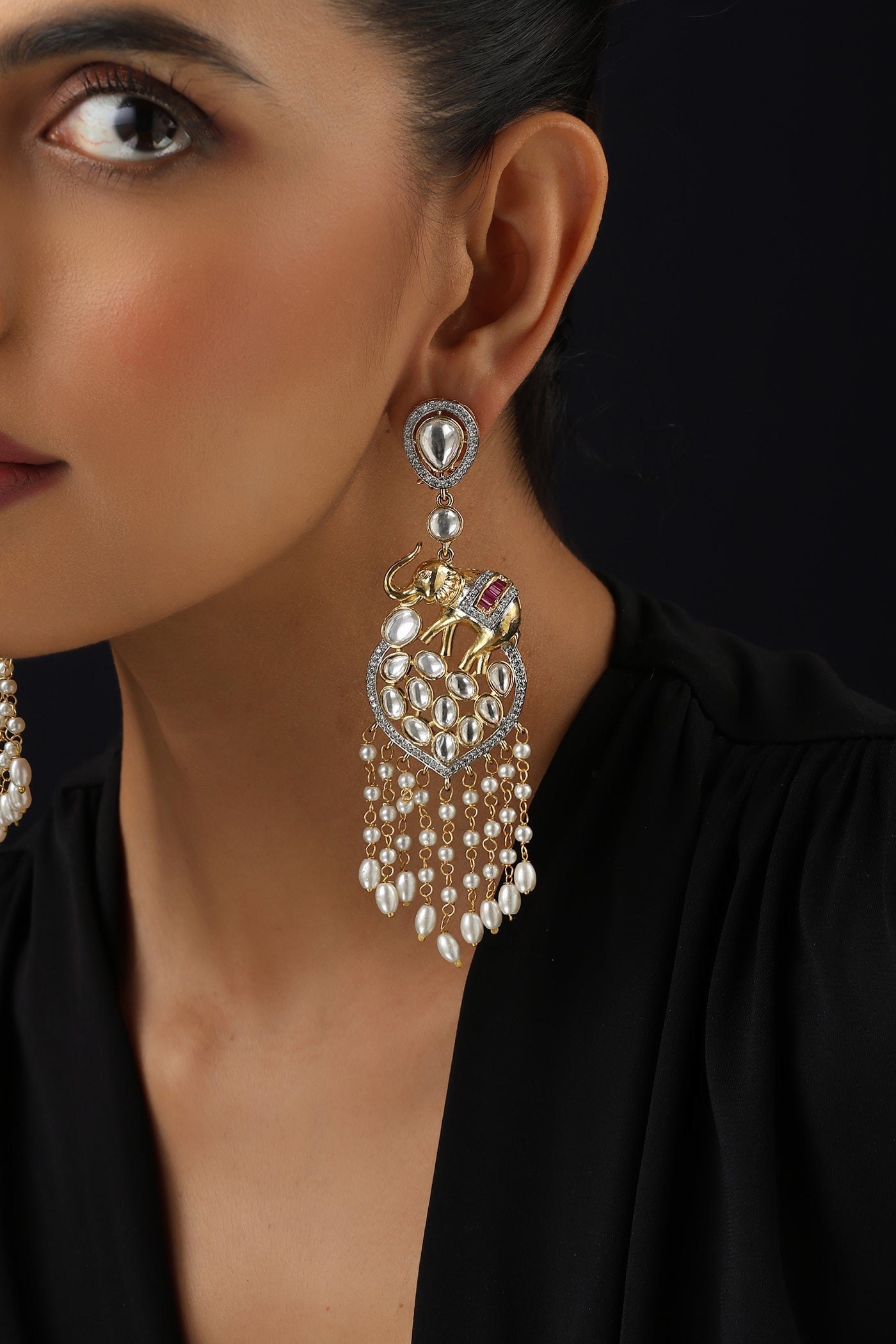 Tashi White Polki Dangler Earrings