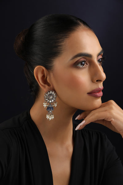 Akira Blue Polki Jhumka Earrings