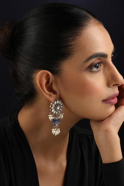 Akira Blue Polki Jhumka Earrings