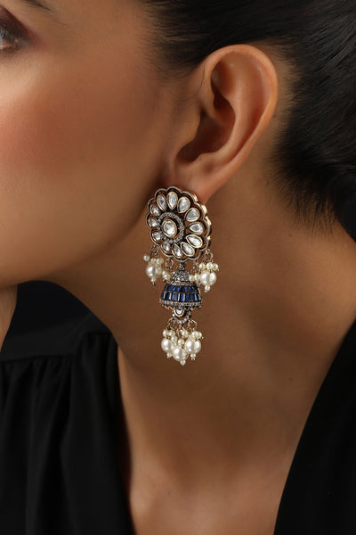 Akira Blue Polki Jhumka Earrings