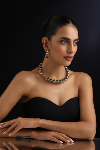 Tareeka Emerald Polki Hasli Necklace Set