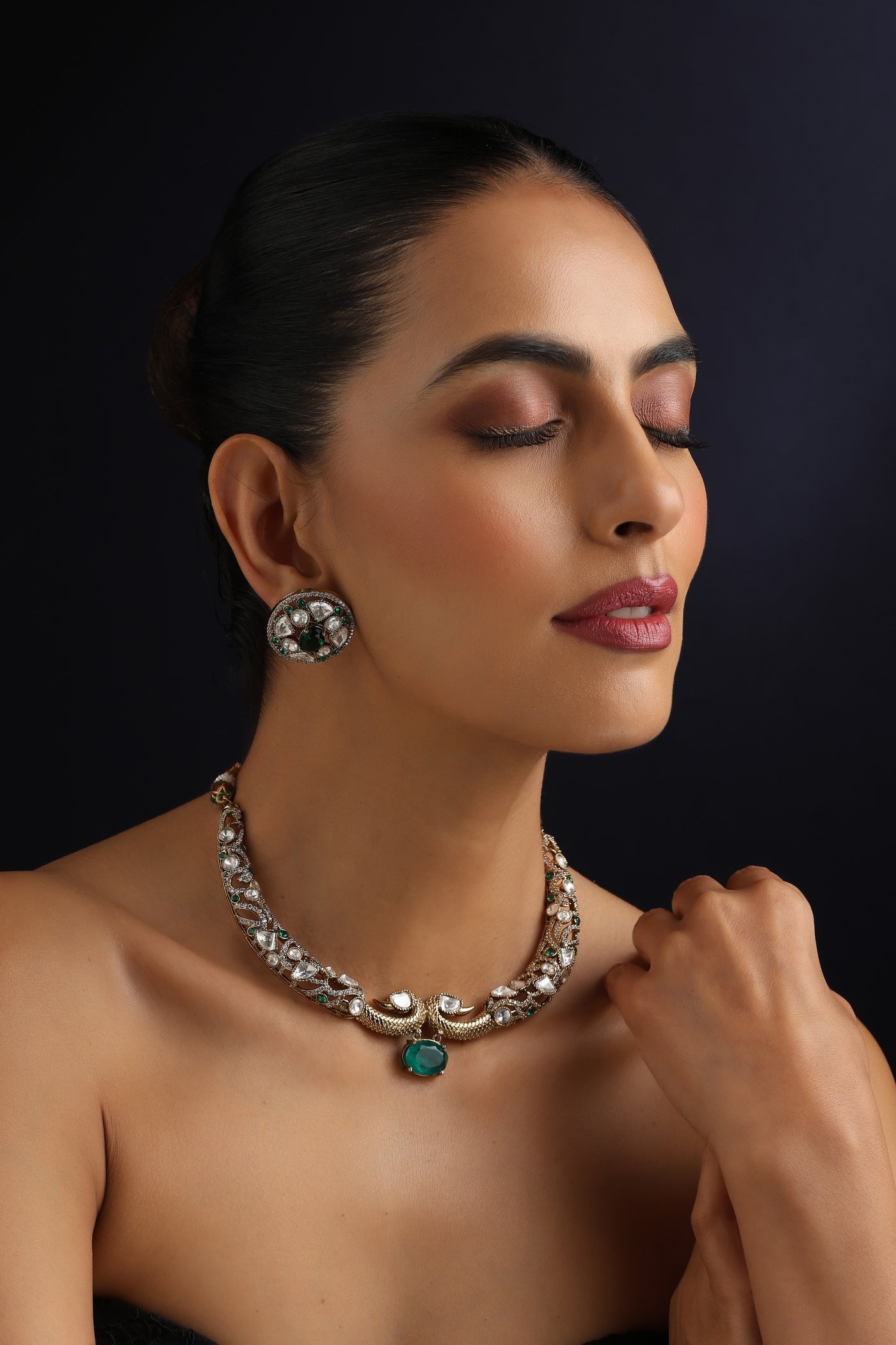 Menka Emerald Polki Hasli Set