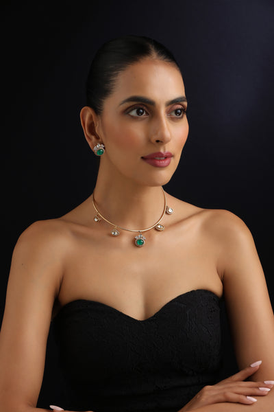 Divyam Emerald and Polki Hasli Set