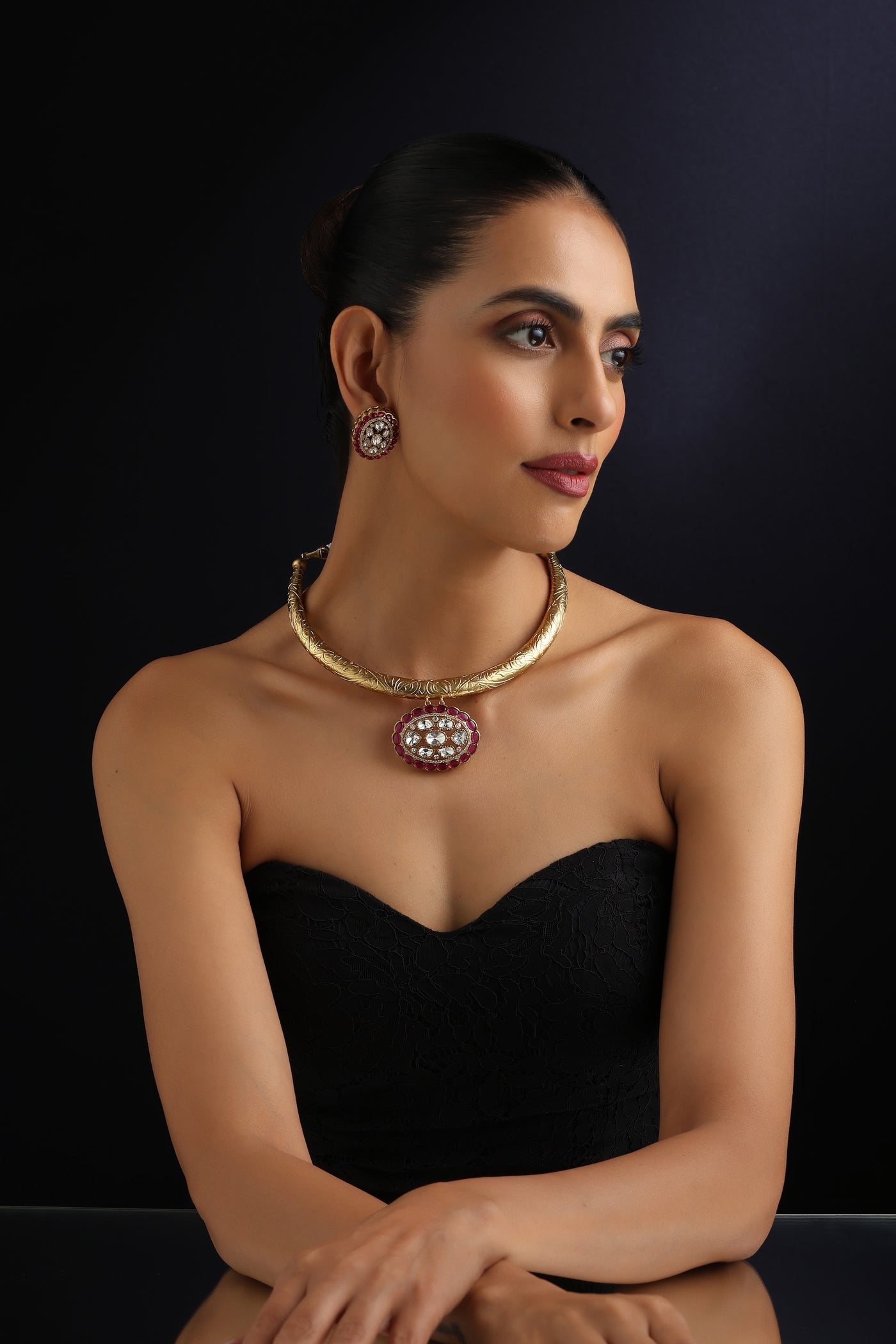 Padma Ruby and Polki Hasli Set