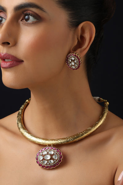 Padma Ruby and Polki Hasli Set