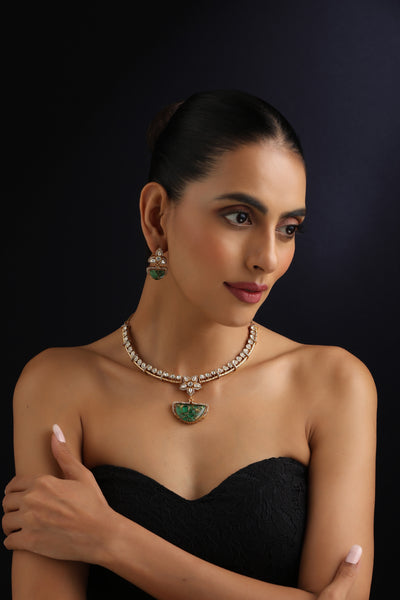 Niha Emerald Polki Hasli Set