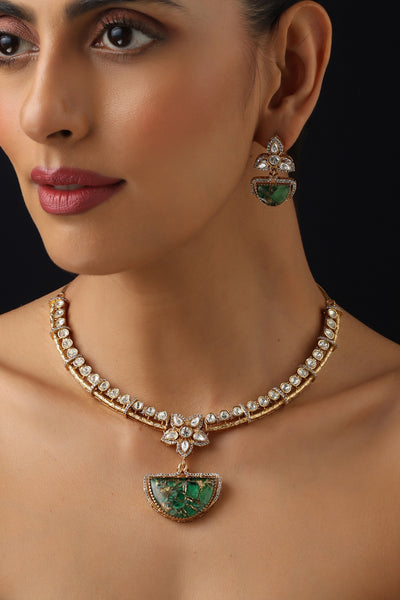Niha Emerald Polki Hasli Set