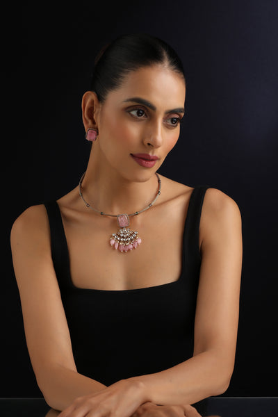 Manh Pink Polki Hasli Necklace Set