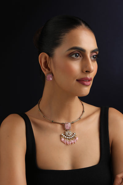 Manh Pink Polki Hasli Necklace Set