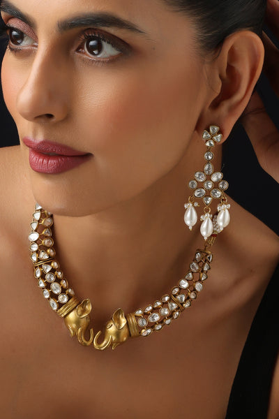 Gajh Gold Polki Necklace Set