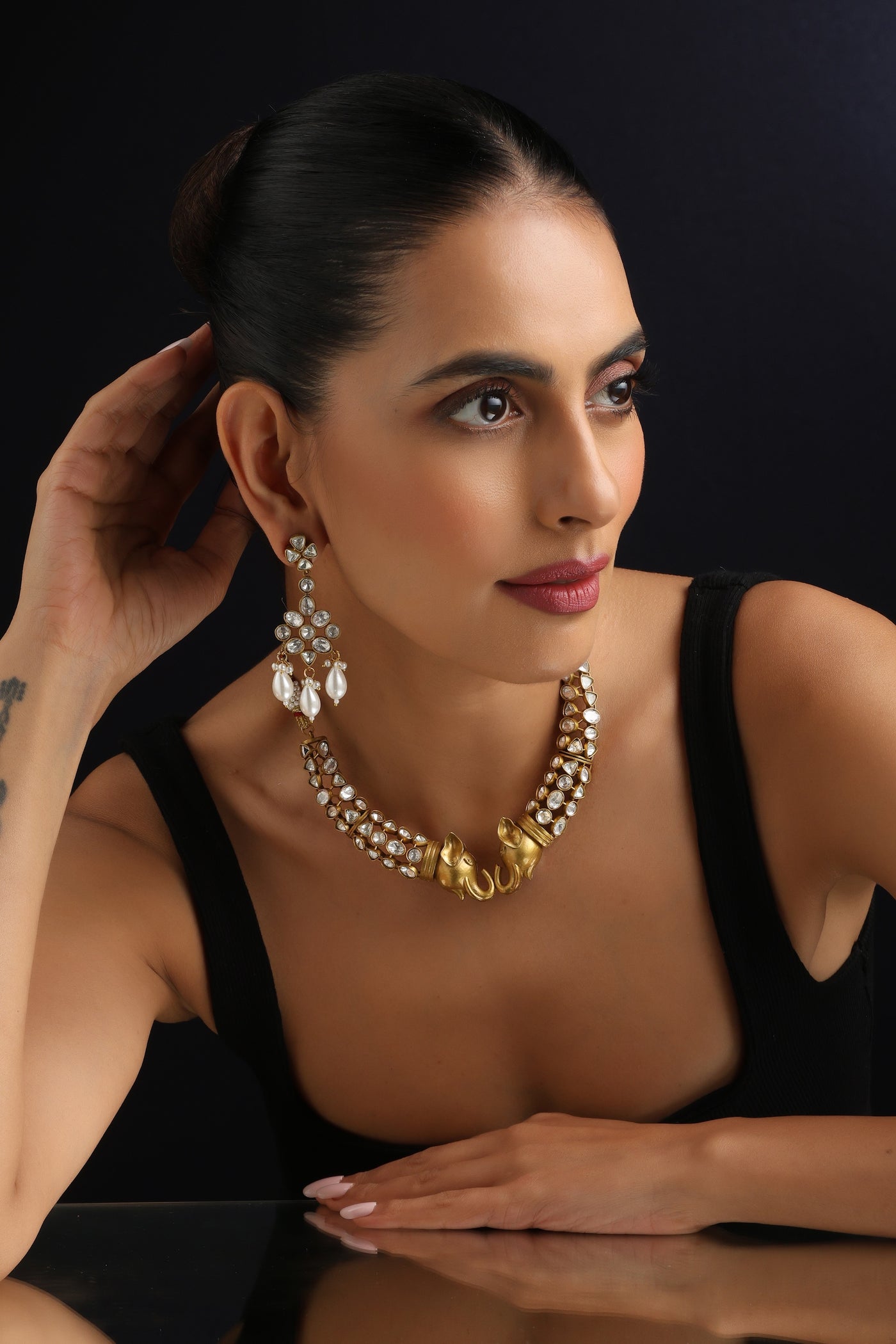 Gajh Gold Polki Necklace Set