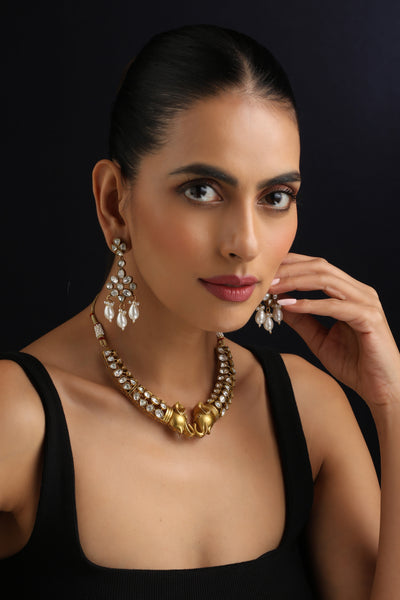 Gajh Gold Polki Necklace Set