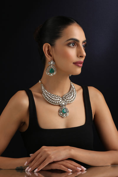 Miraki Emerald Polki Necklace Set