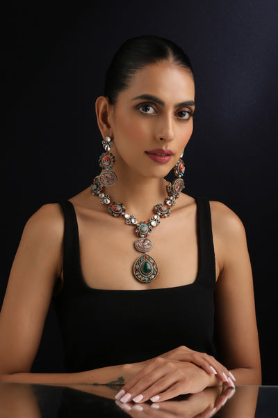 Savya Multicolour Polki Long Necklace Set
