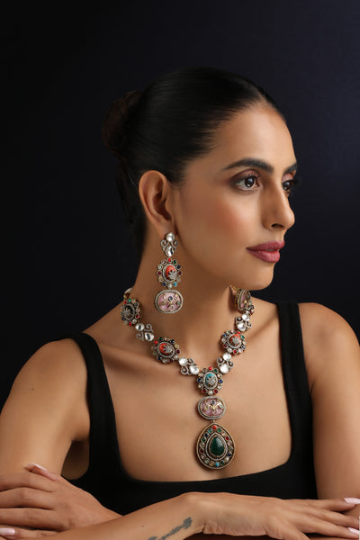 Savya Multicolour Polki Long Necklace Set