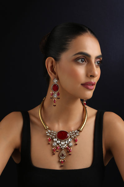 Adra Ruby Polki Hasli Set