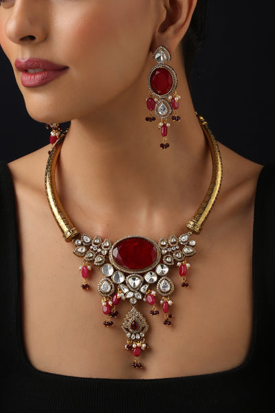 Adra Ruby Polki Hasli Set
