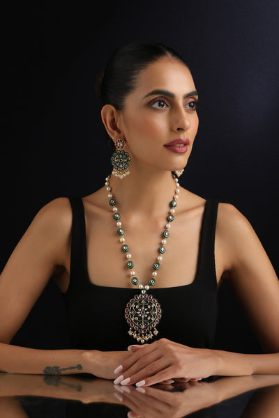 Azha Green Polki Inlay Necklace Set