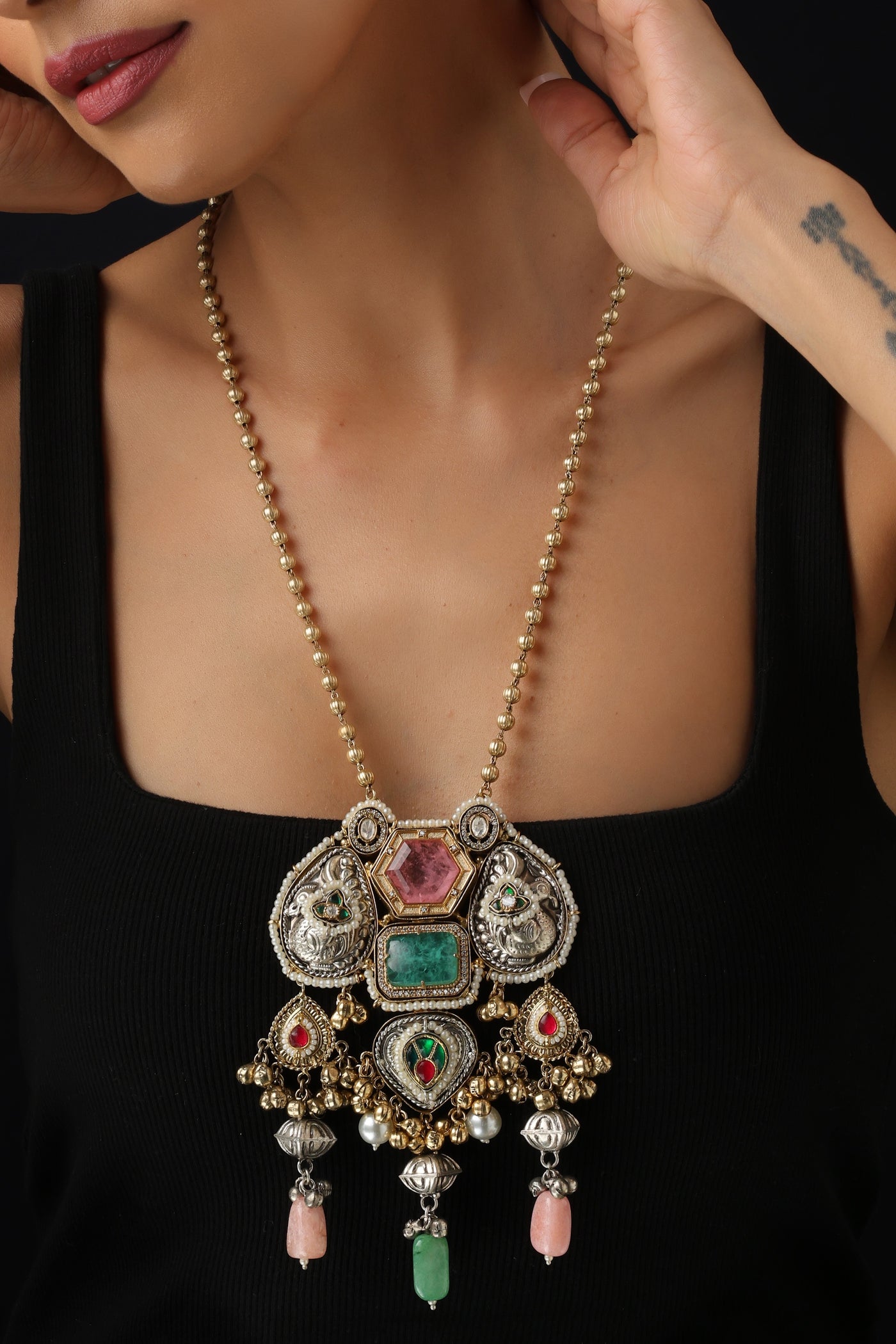 Svara Multicolour Silver Pendant