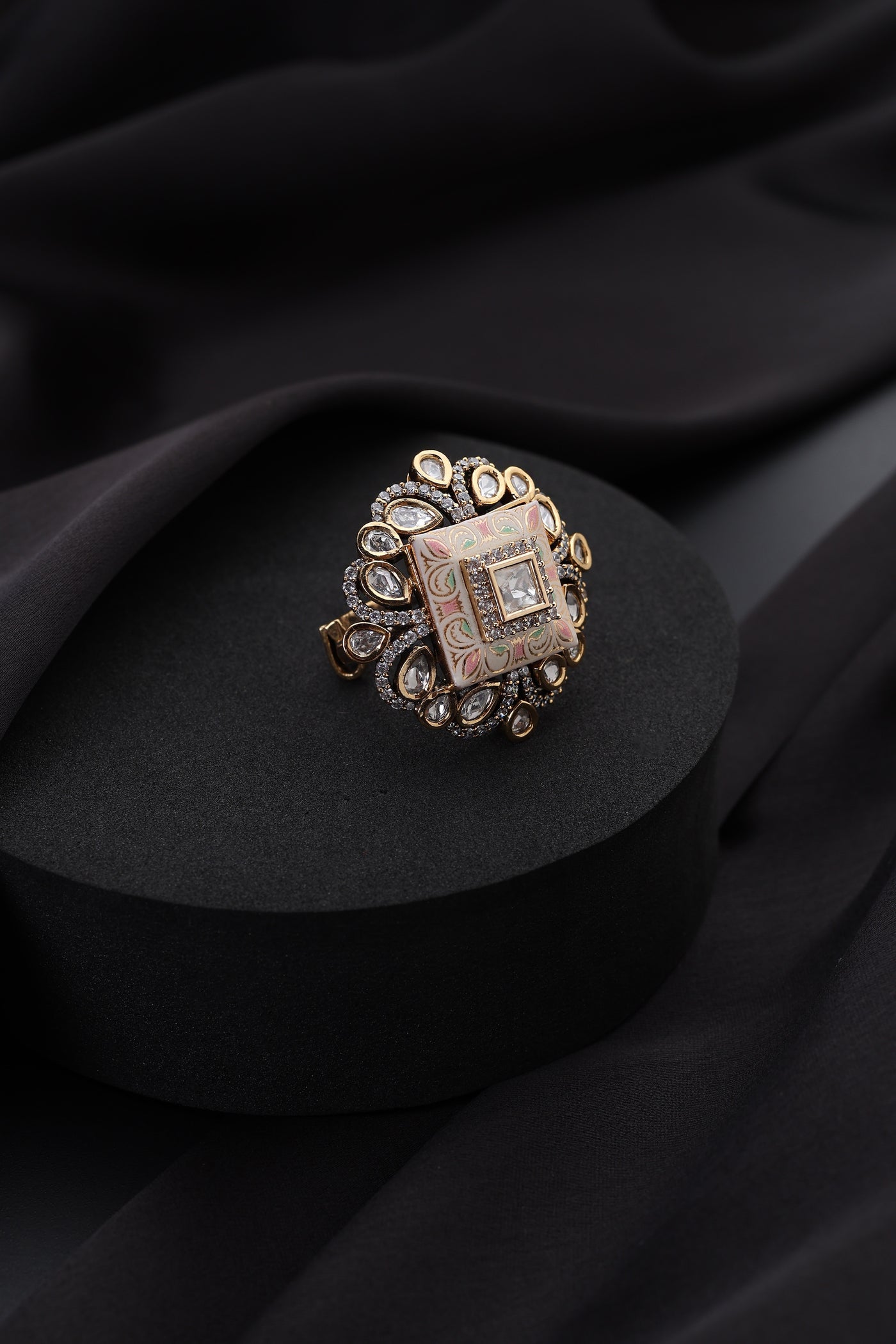 Rhea Pink Meena Polki Ring