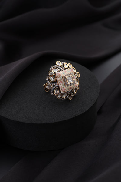 Rhea Pink Meena Polki Ring