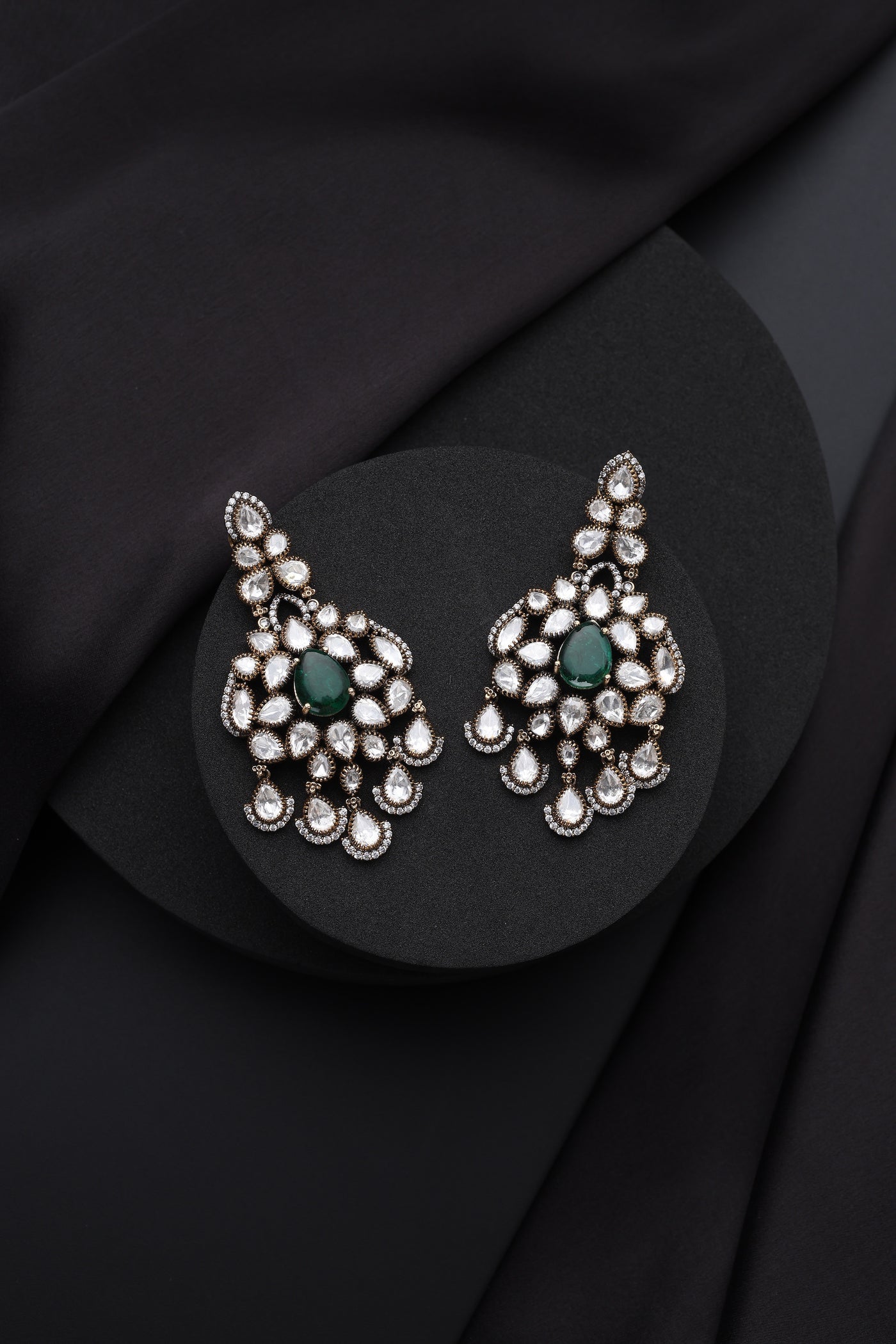 Suhana Emerald and Polki Dangler Earrings