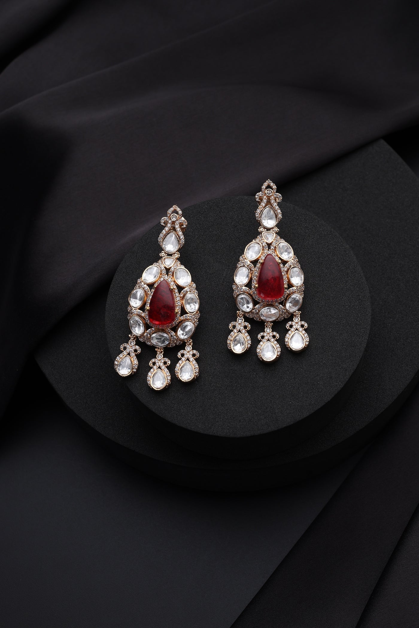 Sanika Red Polki Dangler Earrings