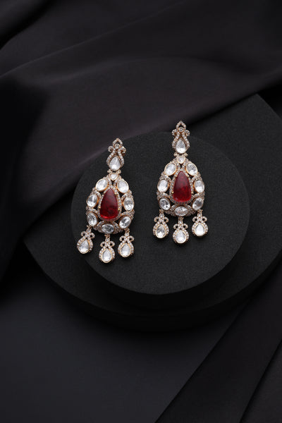Sanika Red Polki Dangler Earrings