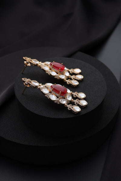 Sanika Red Polki Dangler Earrings