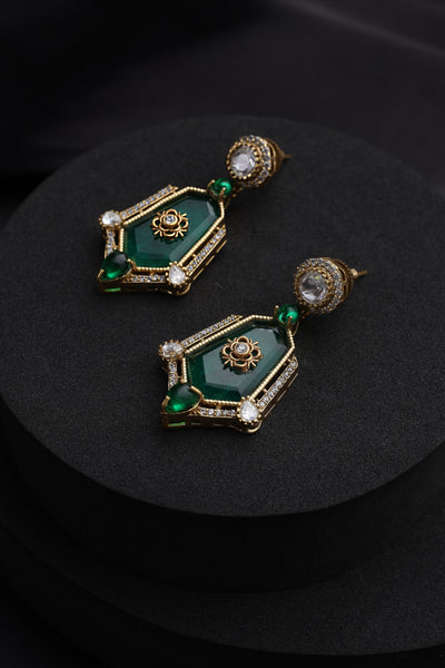 Zia Emerald and Polki Dangler Earrings