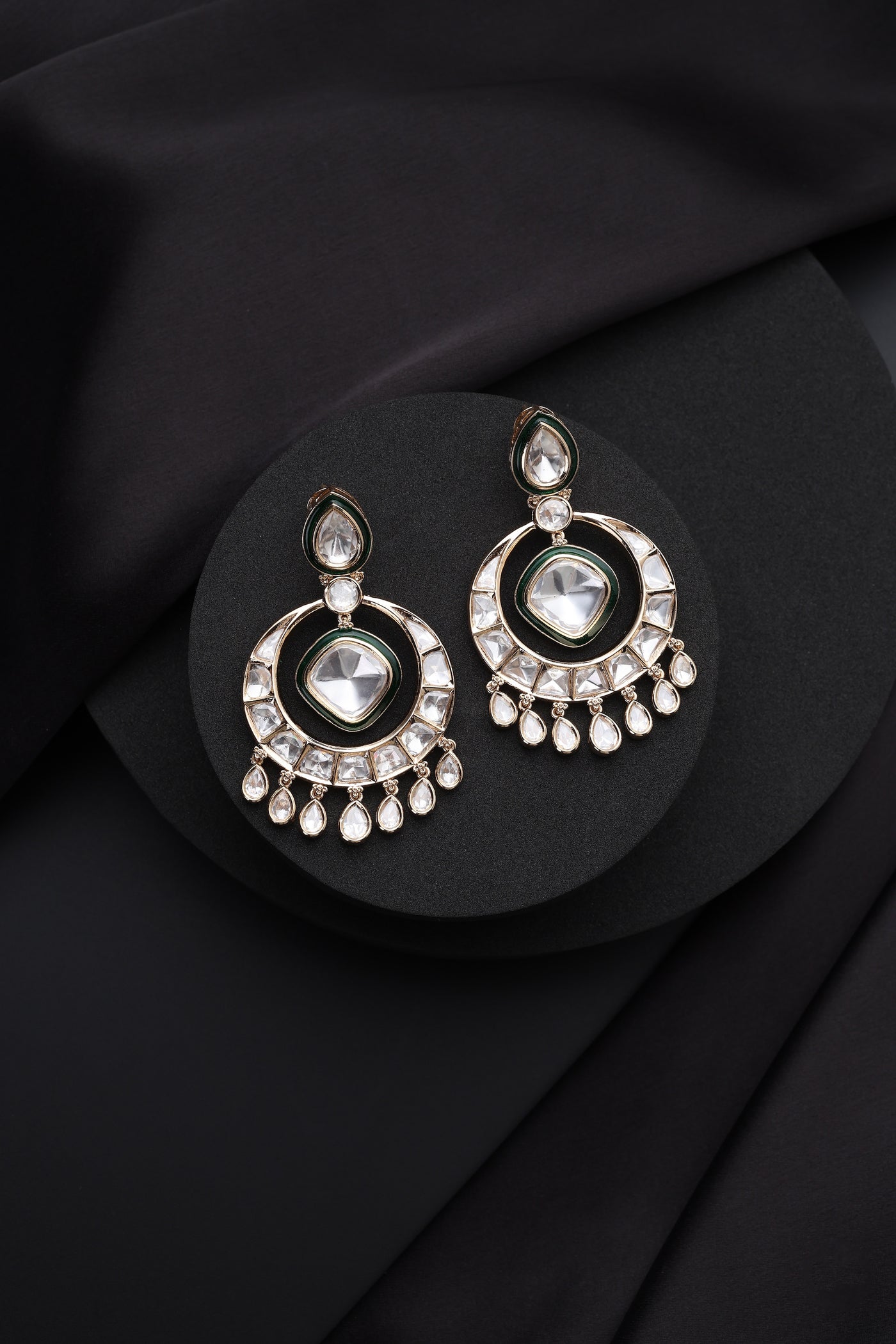 Trisha Rose Gold Polki Chandbali Earrings