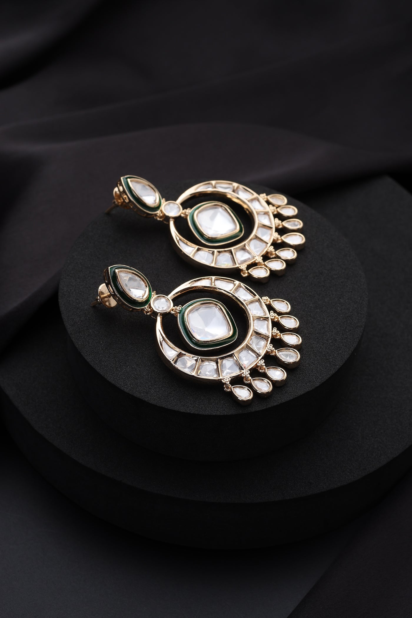 Trisha Rose Gold Polki Chandbali Earrings