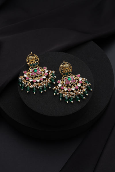 Vrishti Multicolour Kundan Chandbali Earrings