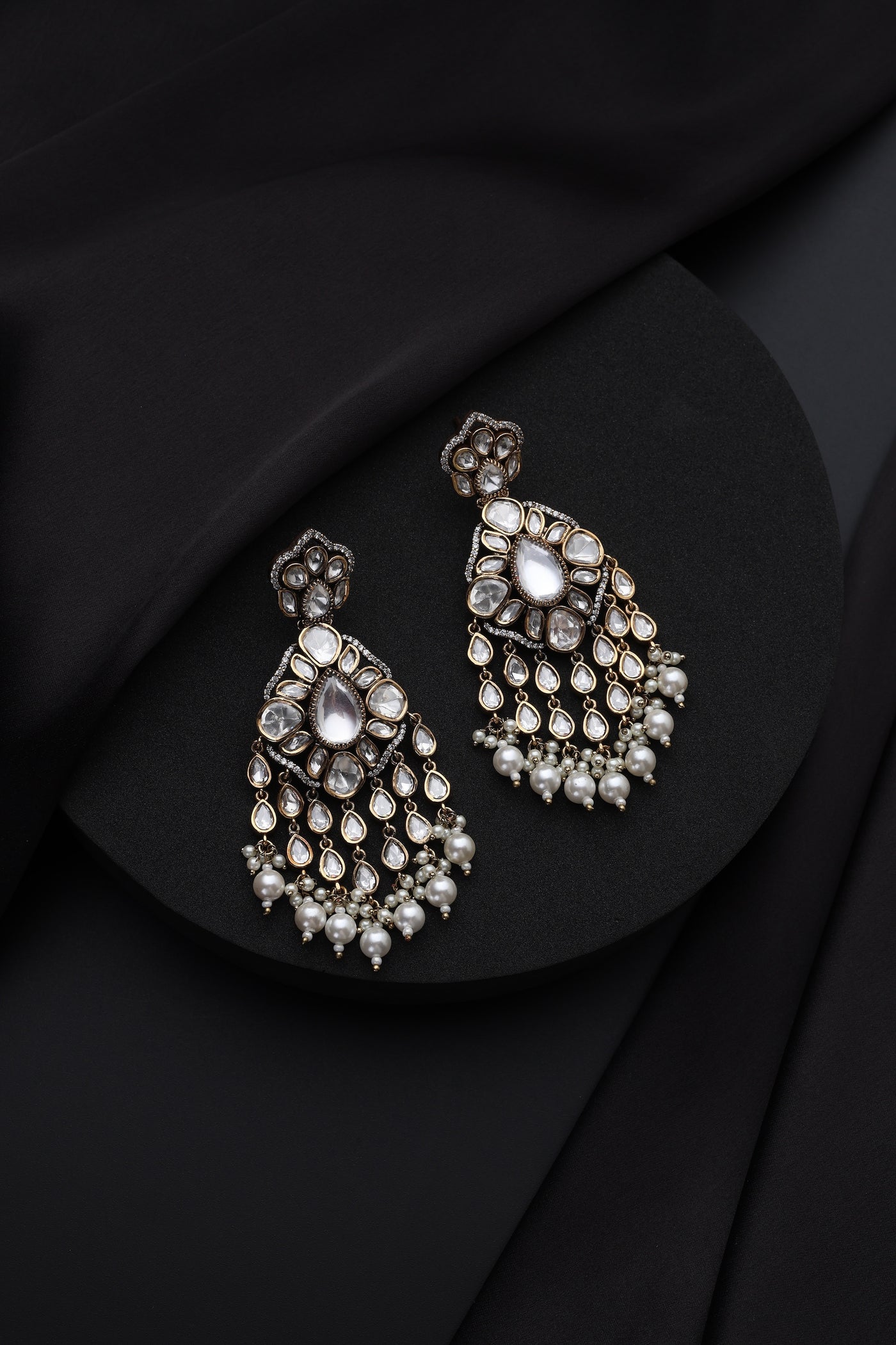Yami White Victorian Polki Dangler Earrings