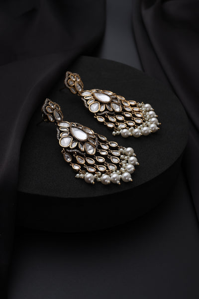 Yami White Victorian Polki Dangler Earrings
