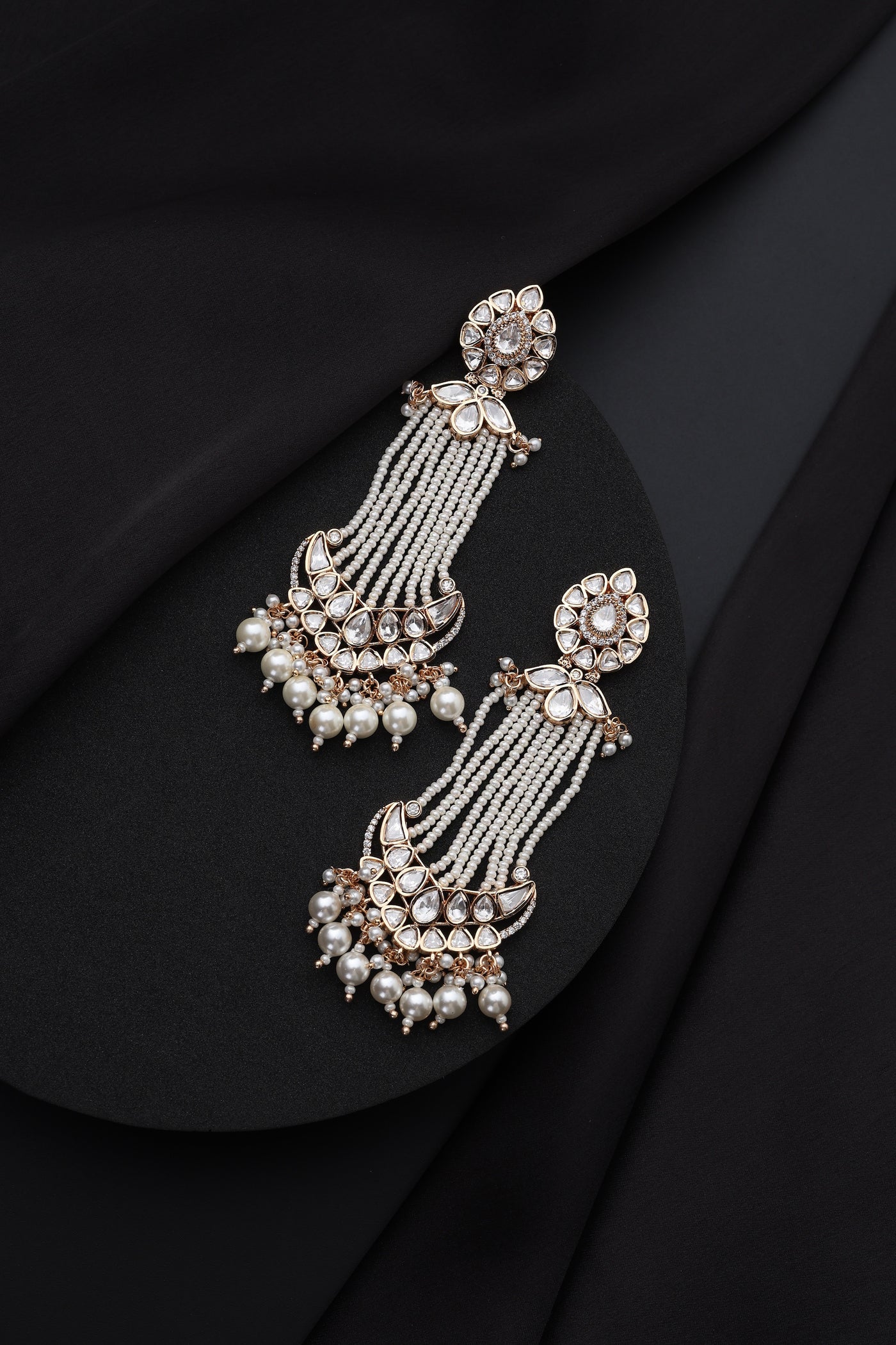 Anvitha White Polki Chandbali Earrings