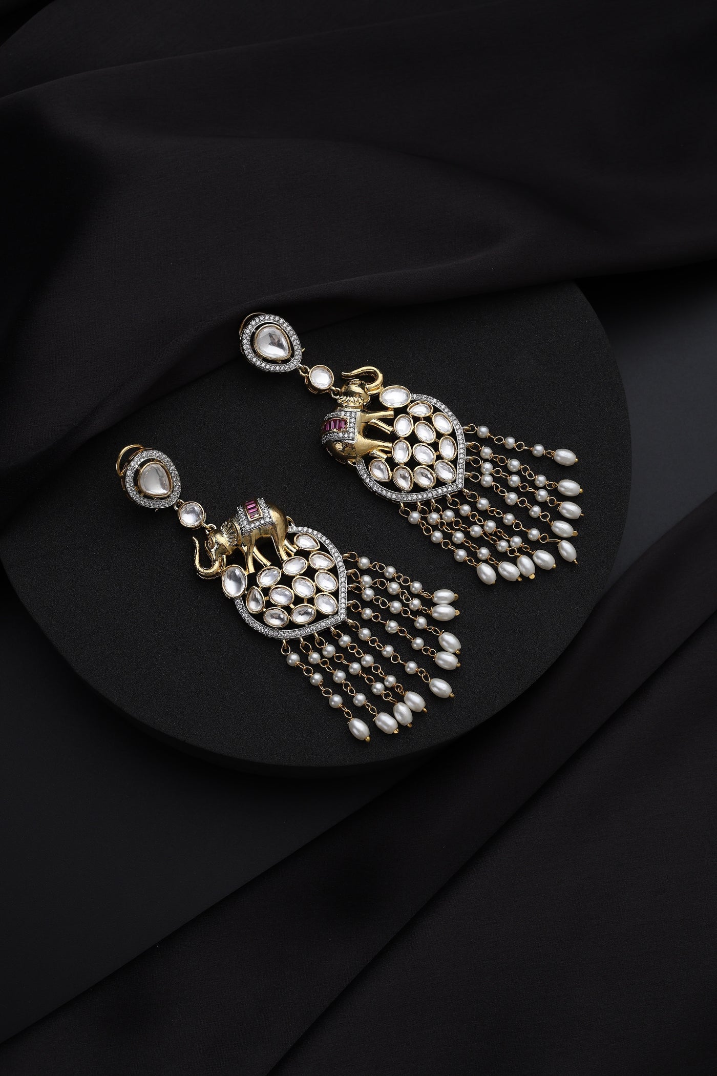 Tashi White Polki Dangler Earrings