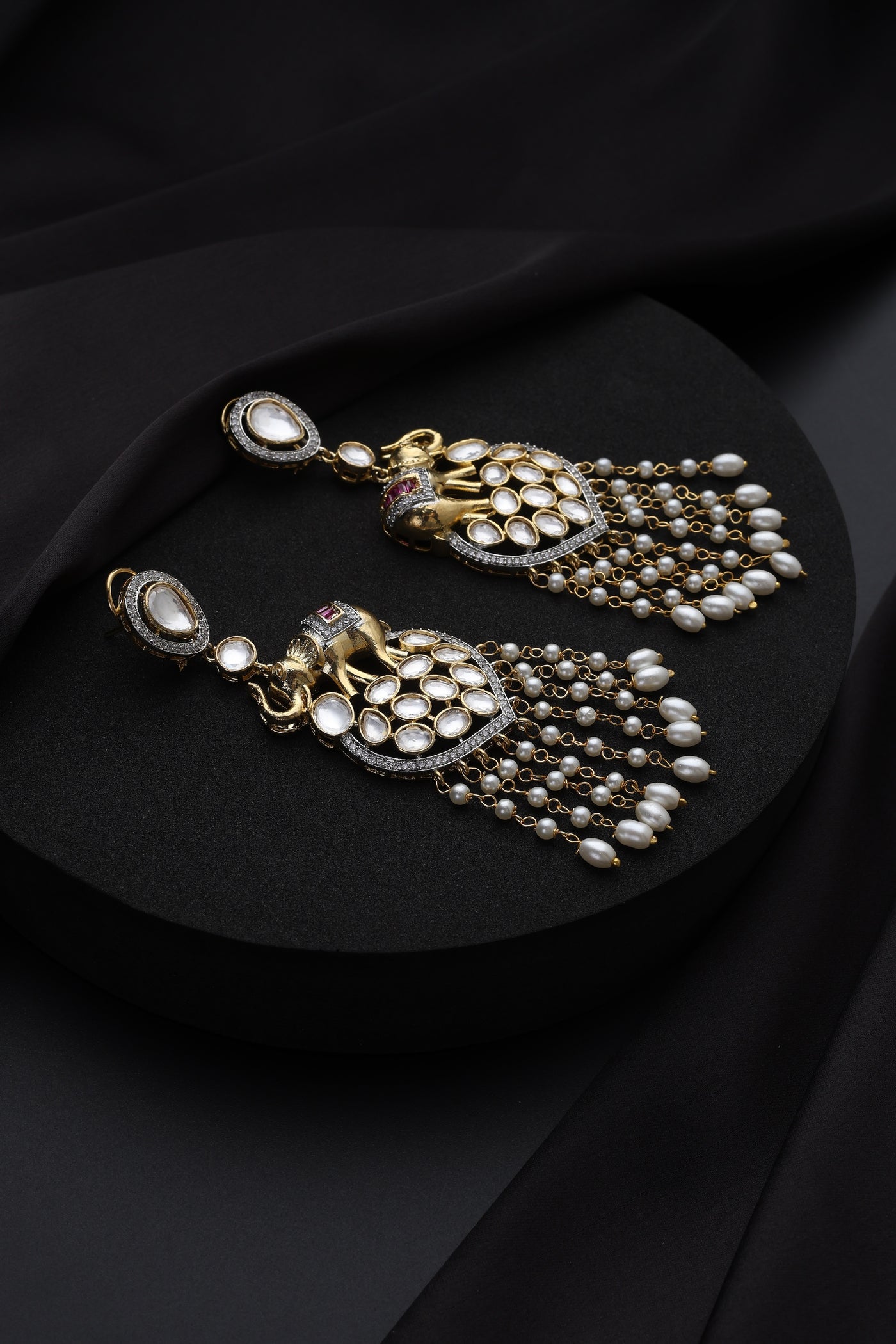 Tashi White Polki Dangler Earrings