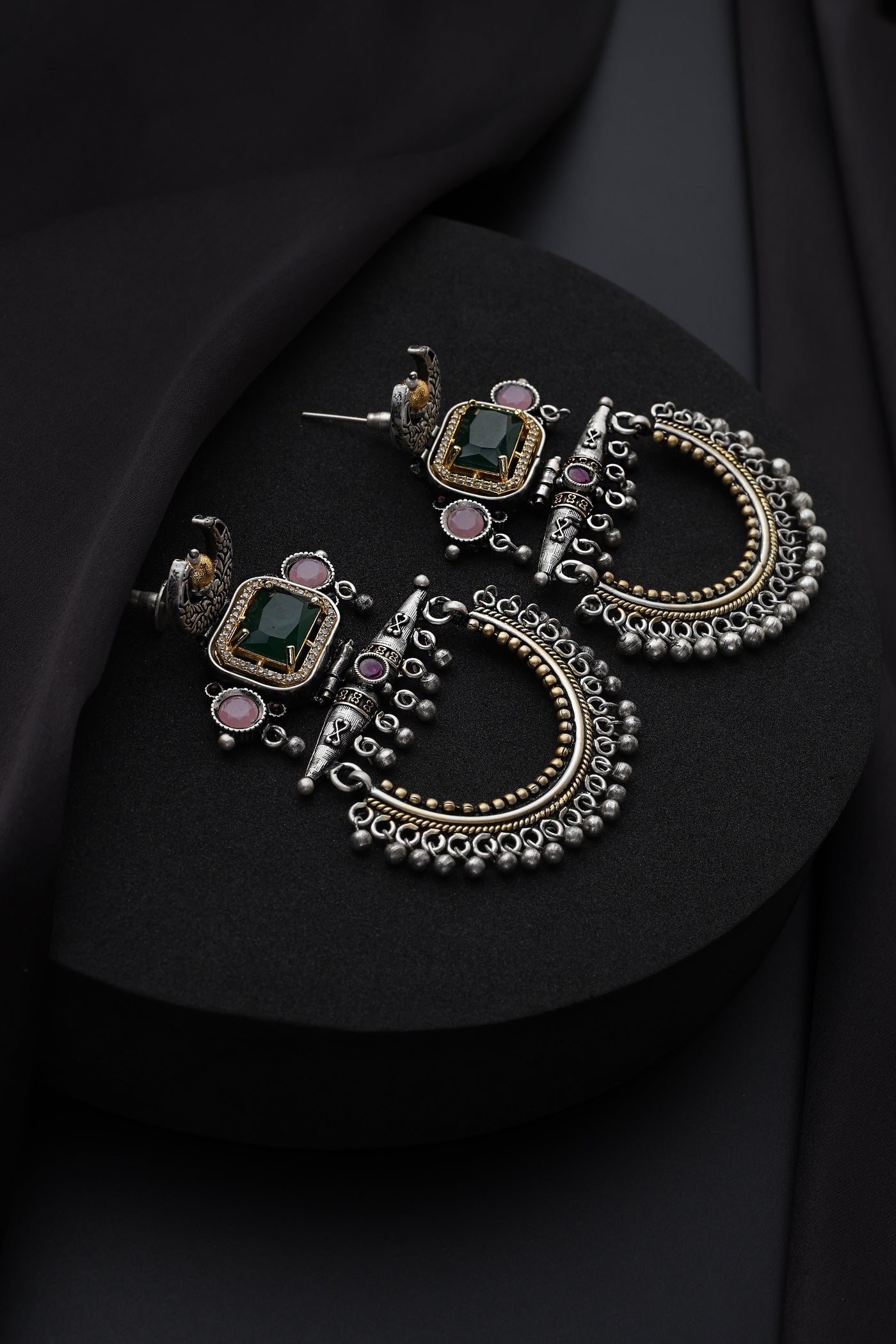 Lata Multicolour Zirconia Chandbali Earrings