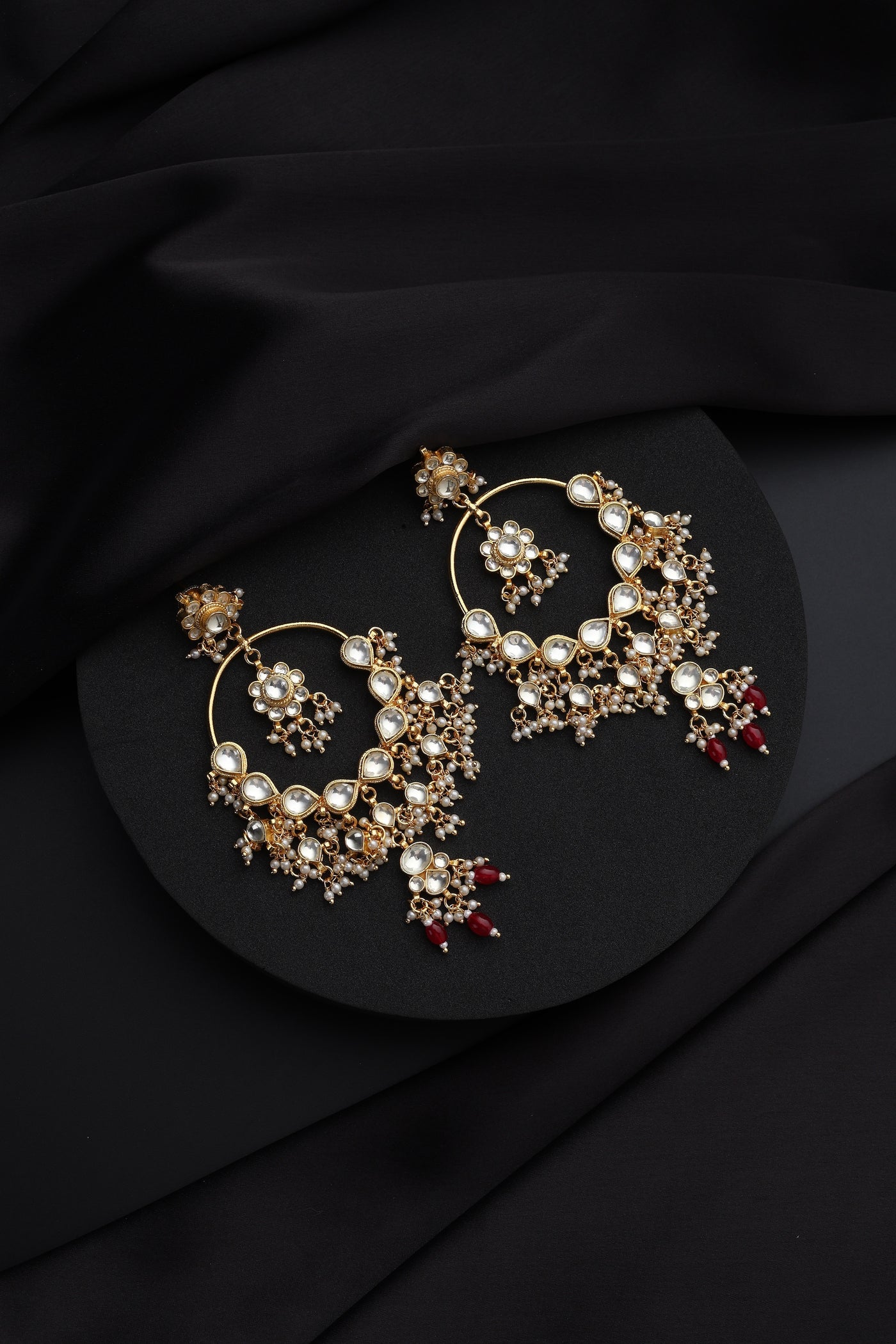 Pavitra Red Kundan Chandbali Earrings