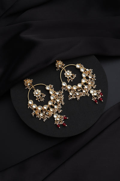Pavitra Red Kundan Chandbali Earrings