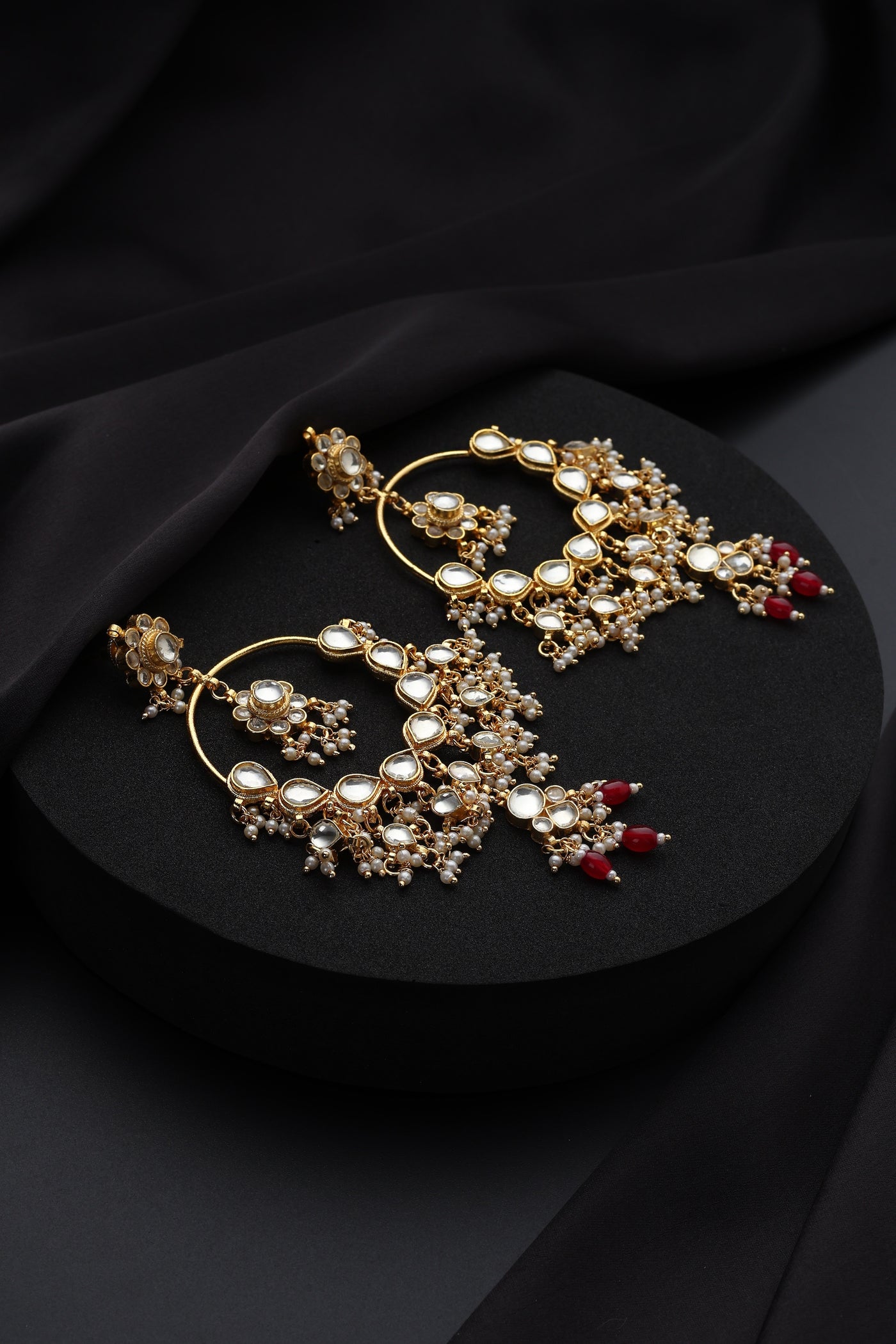 Pavitra Red Kundan Chandbali Earrings