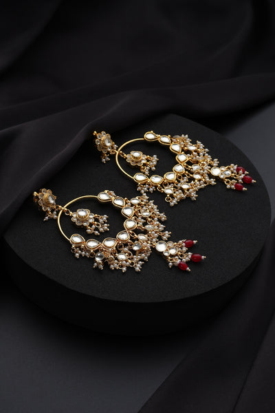 Pavitra Red Kundan Chandbali Earrings