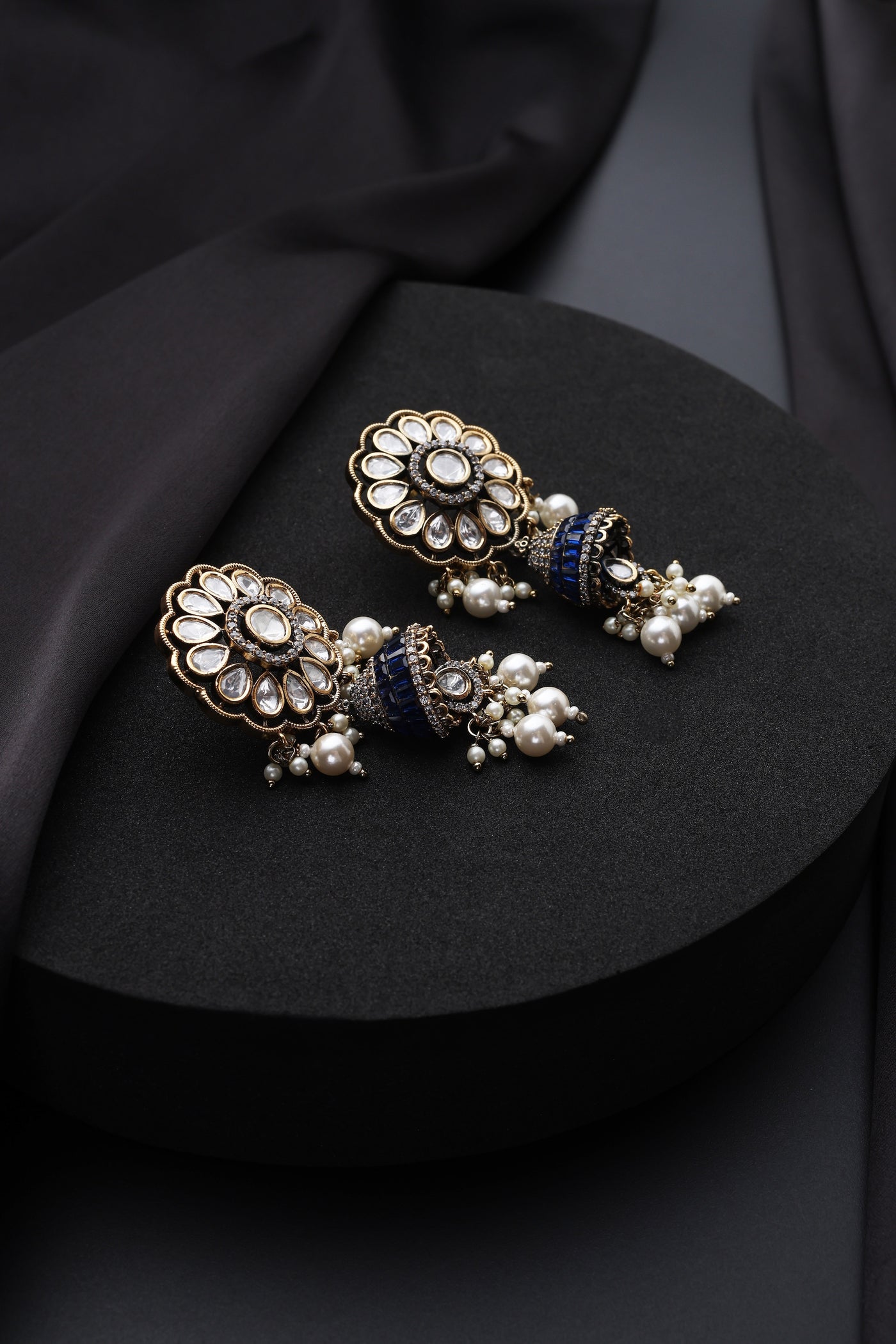 Akira Blue Polki Jhumka Earrings