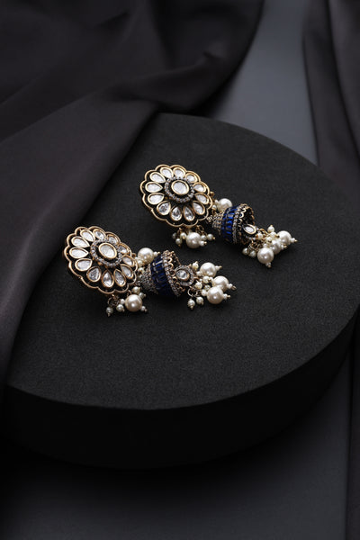 Akira Blue Polki Jhumka Earrings