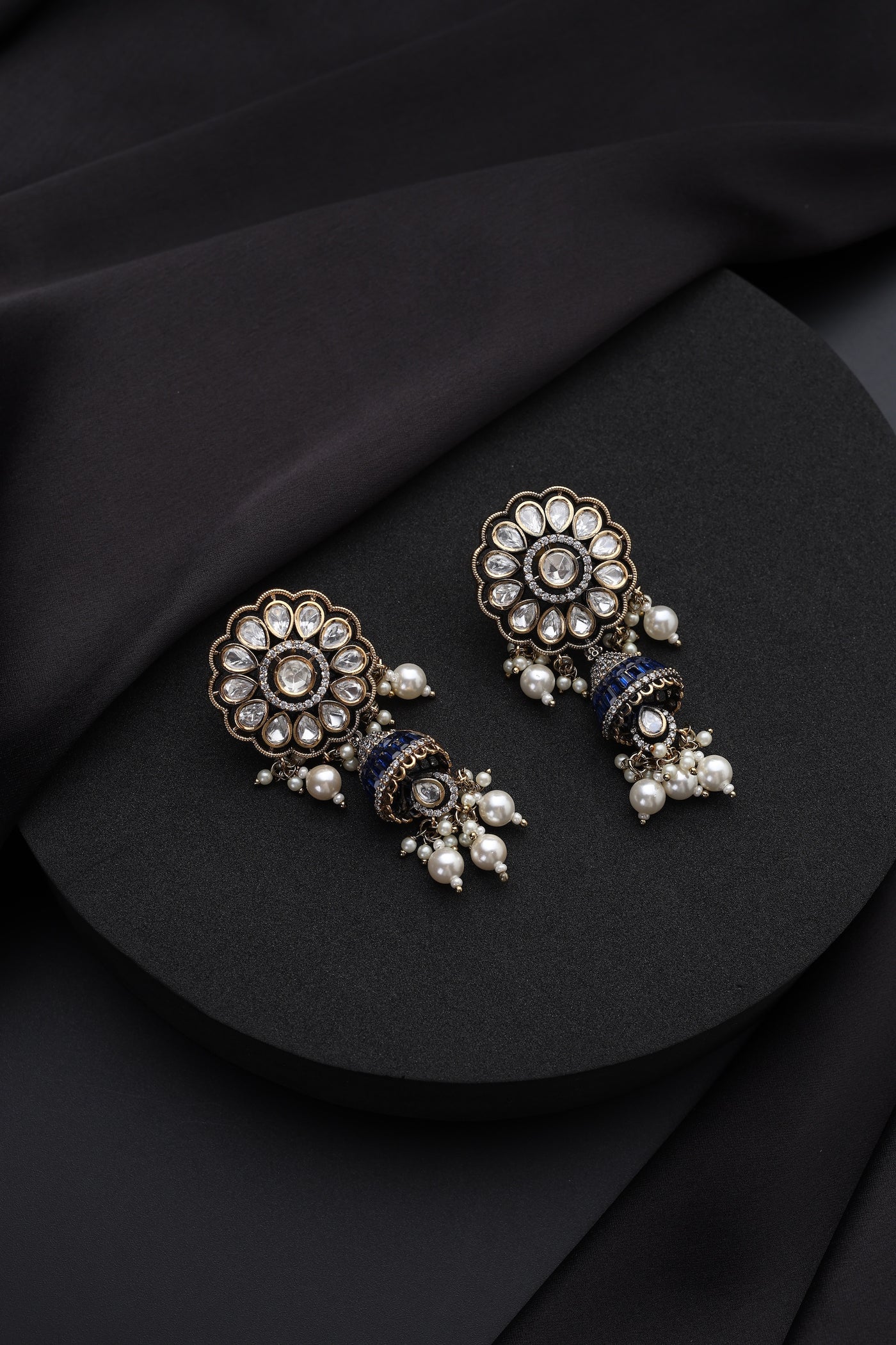 Akira Blue Polki Jhumka Earrings