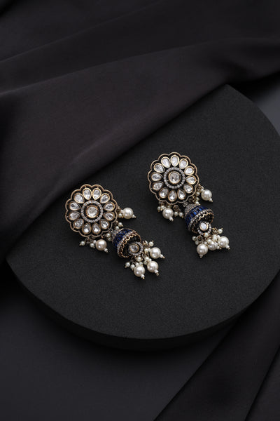 Akira Blue Polki Jhumka Earrings