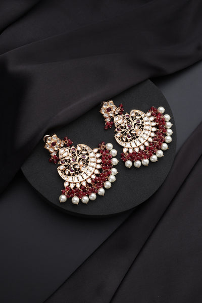 Mihira Red Polki Chandbali Earrings
